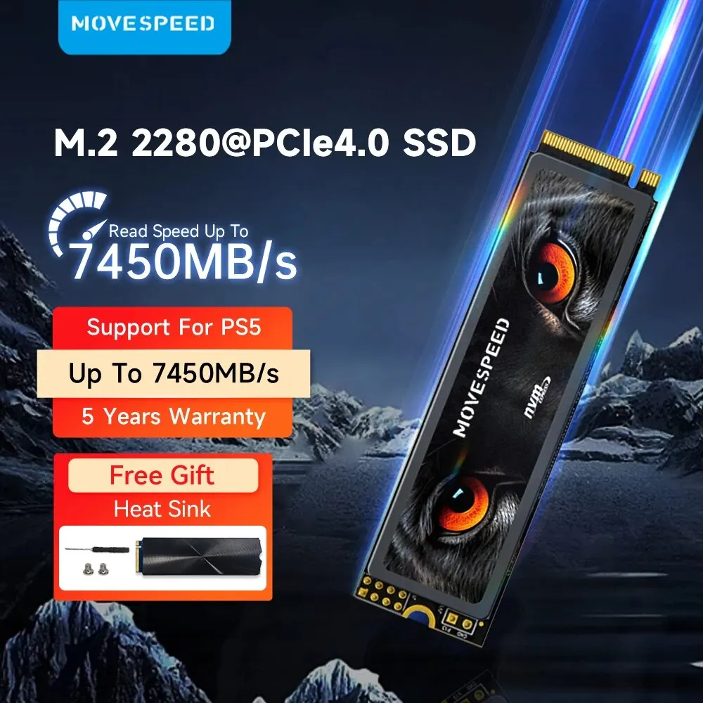 Movespeed Pcie4.0 Ssd Nvme M2 2280 7450 Mb/S 4Tb 2Tb 1Tb Disco Rigido Interno A Stato Solido M.2 Nvme Ssd Drive Per Pc Portatile Ps5