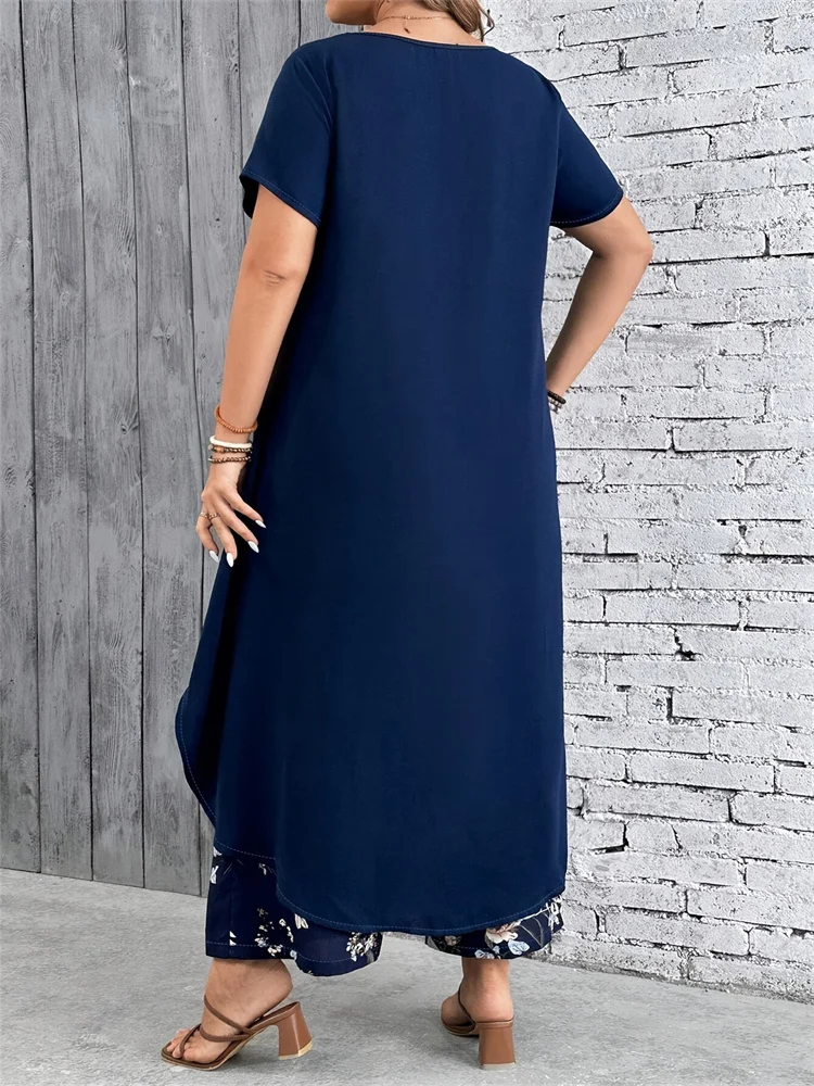 Wmstar Plus Size Two Piece Sets Women Wholesale Long Top and Print Wide Leg Summer Matching Suit Fashion Street Wear 2025