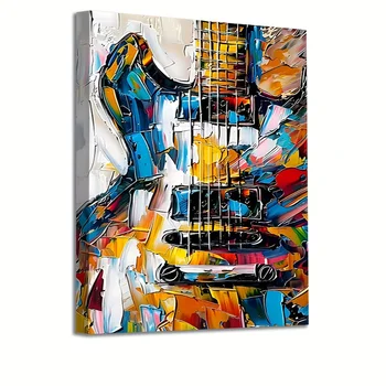 1pc Guitar Canvas Framed Wall Art, Graffiti Music Wall Decor Oil Painting Prints Guitar Poster Artwork Modern Decor For Bedroom  1