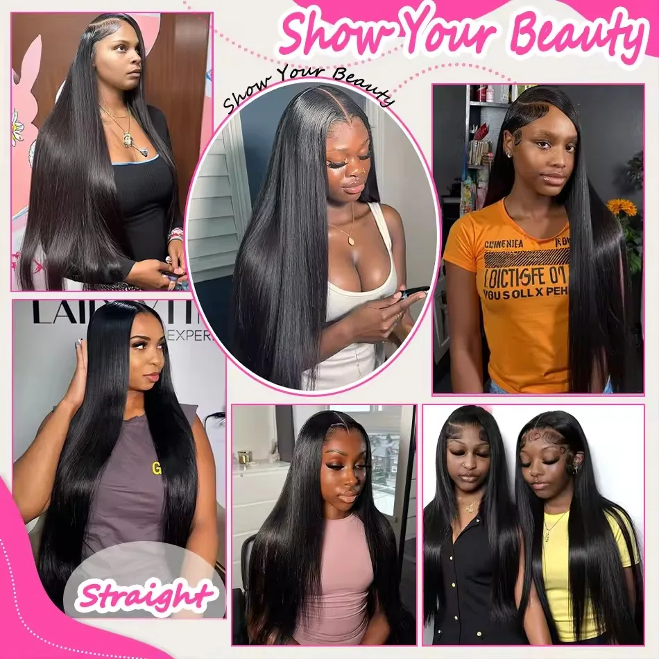 Choice 200 Density 13x4 13x6 Full Frontal 360 HD Transparent Lace 40 46 Inch Long Straight Closure Human Hair Pre plucked Wigs 7