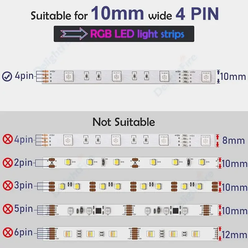 10pcs LED Strip Connector Solderless Led Extension Wire 4PIN I Shape Corner Connector For 10mm 3528 5050 RGB LED Strip Lights