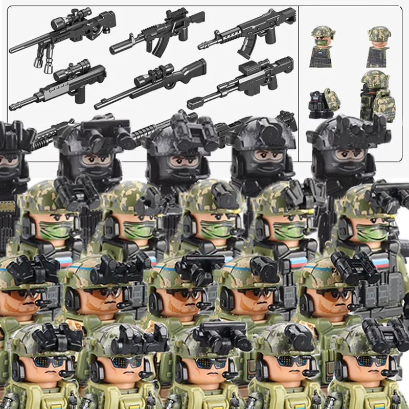 

MOC City Military Special Forces Solider Building Blocks Russia US Ukraine SWAT Figures Army Gun Weapons Bag Bricks Toy Boy Gift