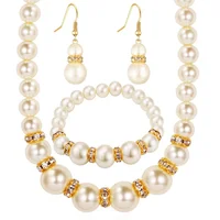 3 In1 Set Elegant Simulated Pearl Necklace Earrings Bracelet Long Necklace Women Bridal Wedding Jewelry Gift Beautiful Jewelries 3