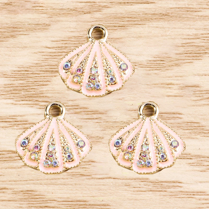 10 Stück 17*17mm Niedliche Kristall-Muschel-Anhänger für Schmuckherstellung Emaille Meereslebewesen Charms Anhänger für DIY Halsketten Ohrringe Geschenke – Detail 3