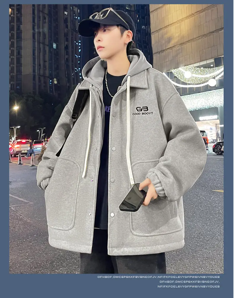 Lässige Herren-Fleece-Futtermäntel mit Kapuze, 20225, Winter, Jugend, Streetwear, lockere Plüsch-warme Jacke, winddicht, samtgepolstertes Oberteil – Detail 19