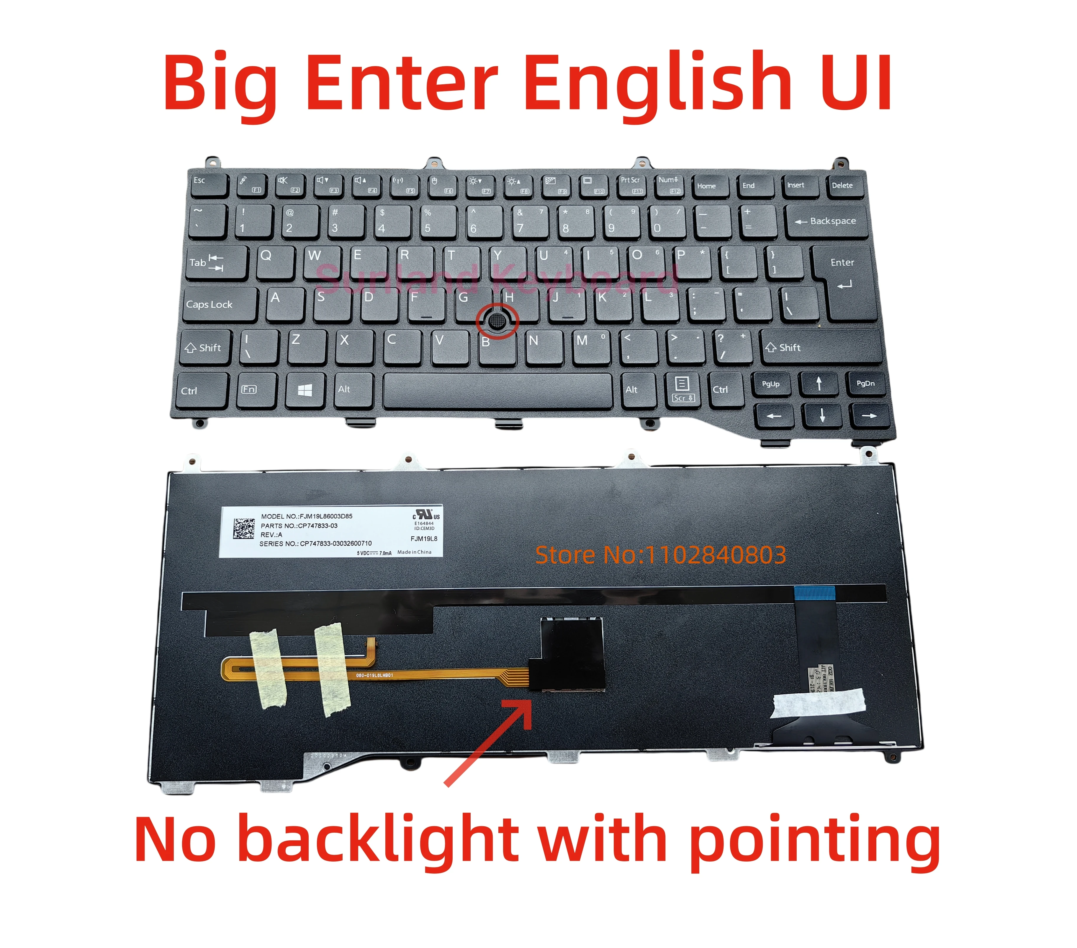 노트북용 Big Enter 미국 독일어 키보드, 후지츠 Lifebook U7310 U7311, 백라이트 없음, 포인터 포함