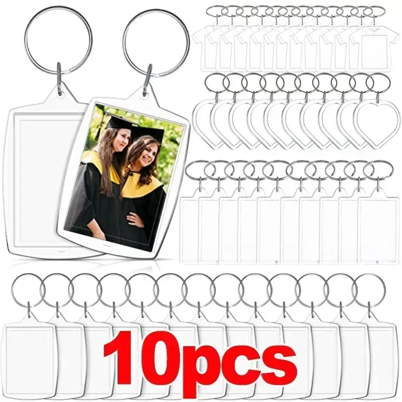 1/5/10pcs Transparent Photo Frame Keychain Acrylic Blank Keyring Clear Picture Pendant Tassels Snap-In Custom Insert Photoes