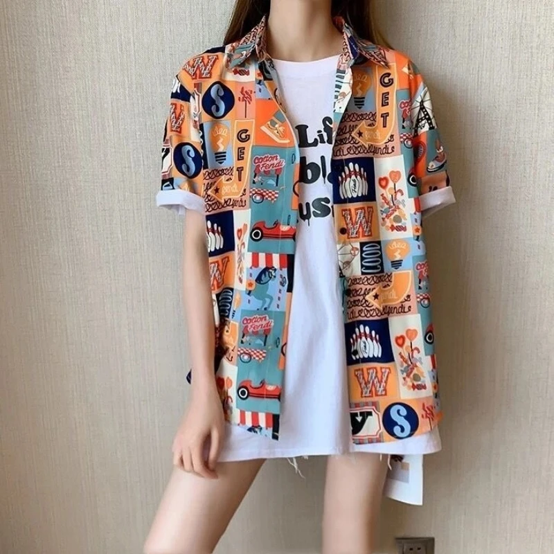 Women's Print Thin Color Loose Shirt Hip Hop Street Wear Outdoor Wear Beach Hawaii Fashion Leisure Youth Summer New 2024