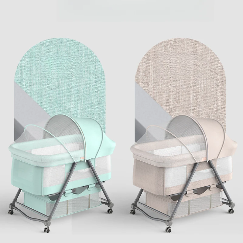 Portable Movable Crib Foldable Adjustable Splicing Big Bed Baby Cradle Bed Multifunctional Children's Corralitos Para Bebes