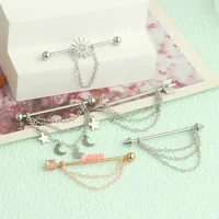 Double Piercing Chain Stud Earring Industrial Piercing Chain Earrings Tassel Cartilage Helix Jewelry Connected Stud Earring Lobe - Image 6