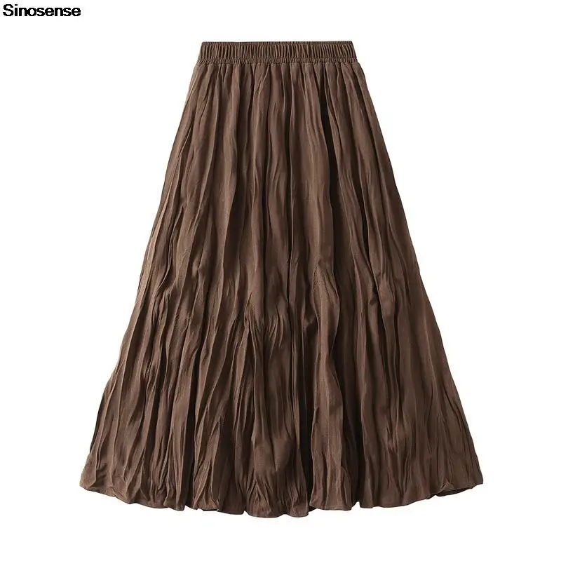 

Womens Spring Autumn Skater Flared Midi Skirts Casual Vintage Pleated A-Line Swing Long Skirts Elastic High Waist Flowy Skirts