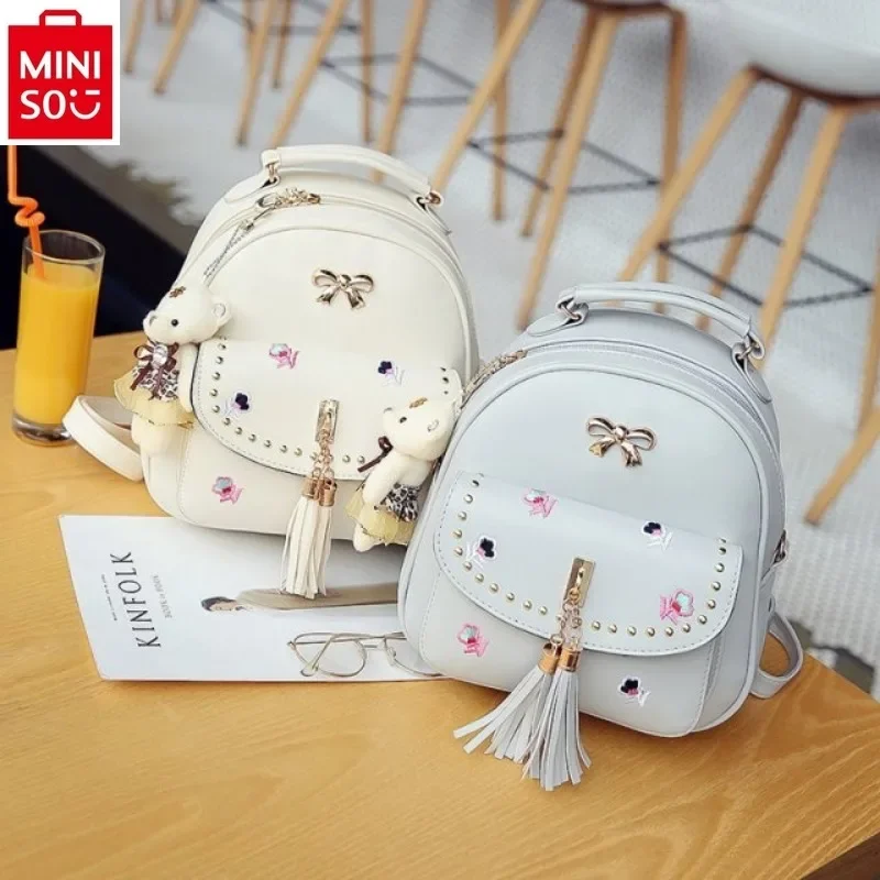 MINISO Disney Princess Cute Bow Fashion Luxury Brand High Quality PU Backpack Women's Sweet Versatile Backpack