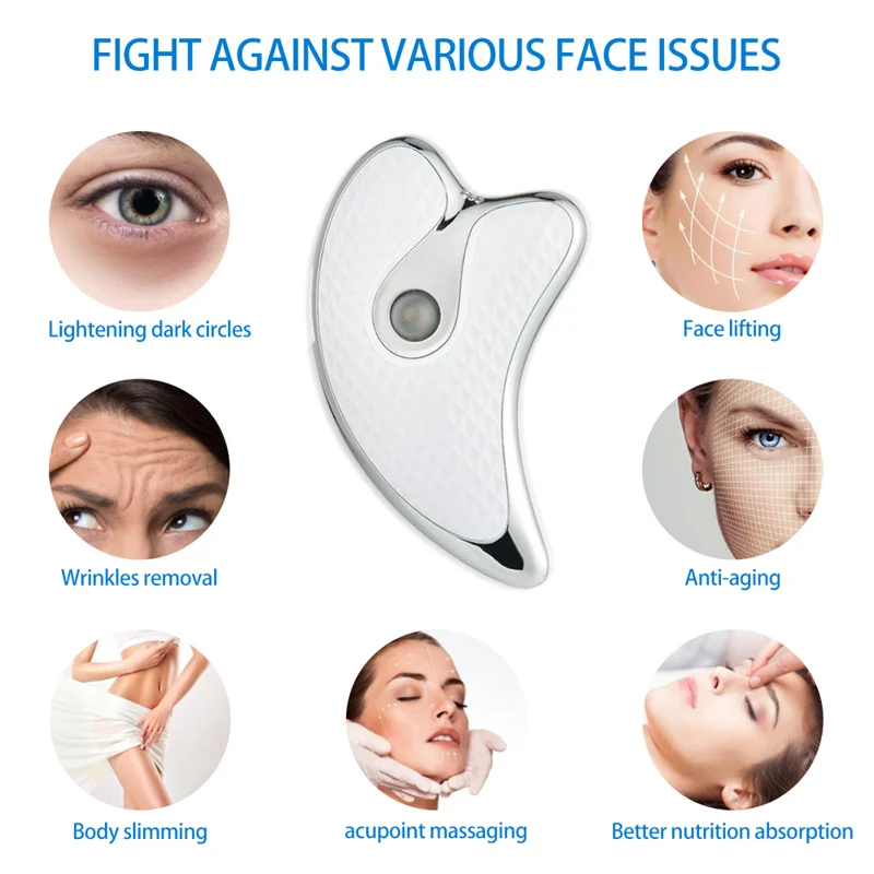 Electric Guasha Plate Scraper Board EMS Microcurrent Face Massager Face Lift Device Wrinkle Facial Lifting Firming Skin Care