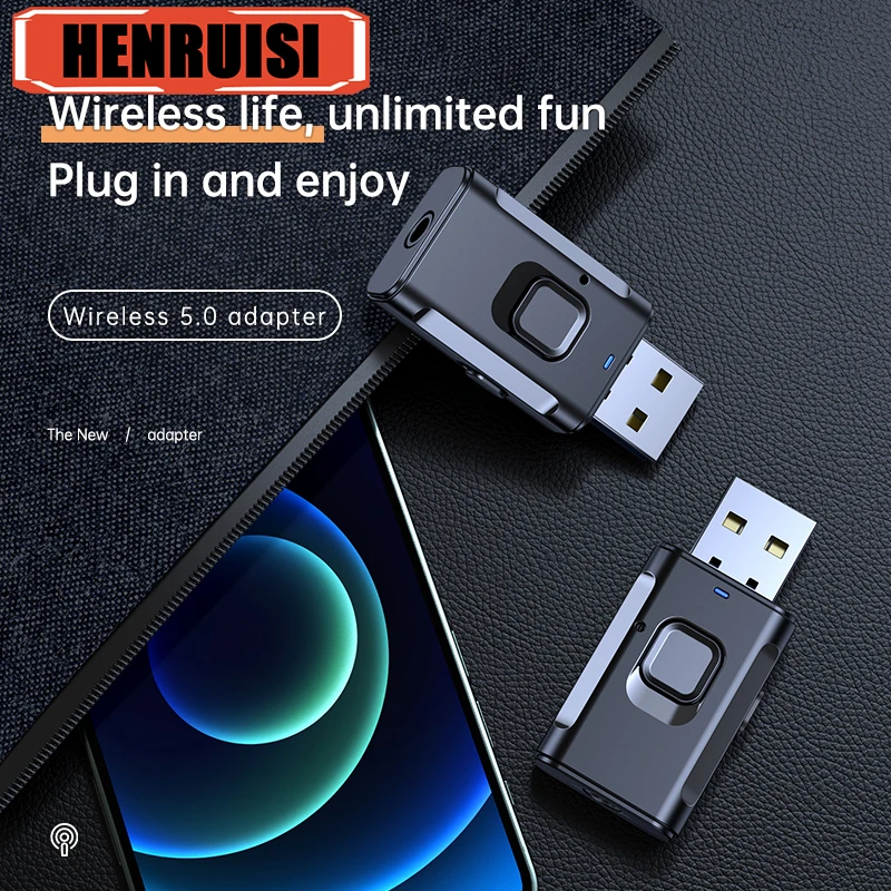 

Mini Wireless Audio Adapter, Bluetooth 5.0, USB Receiver, Transmitter, Stereo Music, 3.5mm AUX Jack, RCA, Bluetooth Receptor