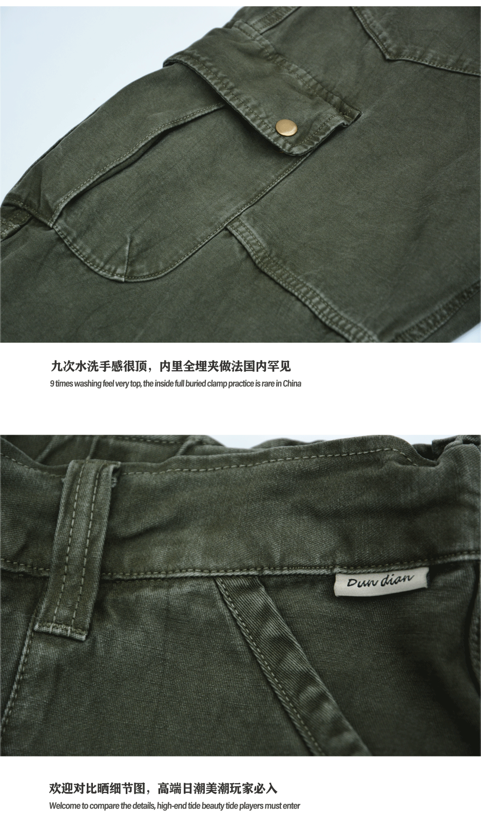 Description Picture 5 of itemHigh Quality Washed Heavy Cargo Pants Men's Loose Straight Large Pocket Design Trousers