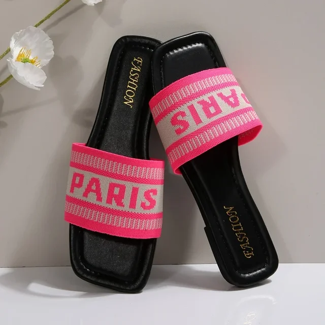 Fashionable Classic Simplicity Sandals Slides Women New Slippers Cloth Cover Letter Outdoor Casual Flat Bottom Slippers Women 4