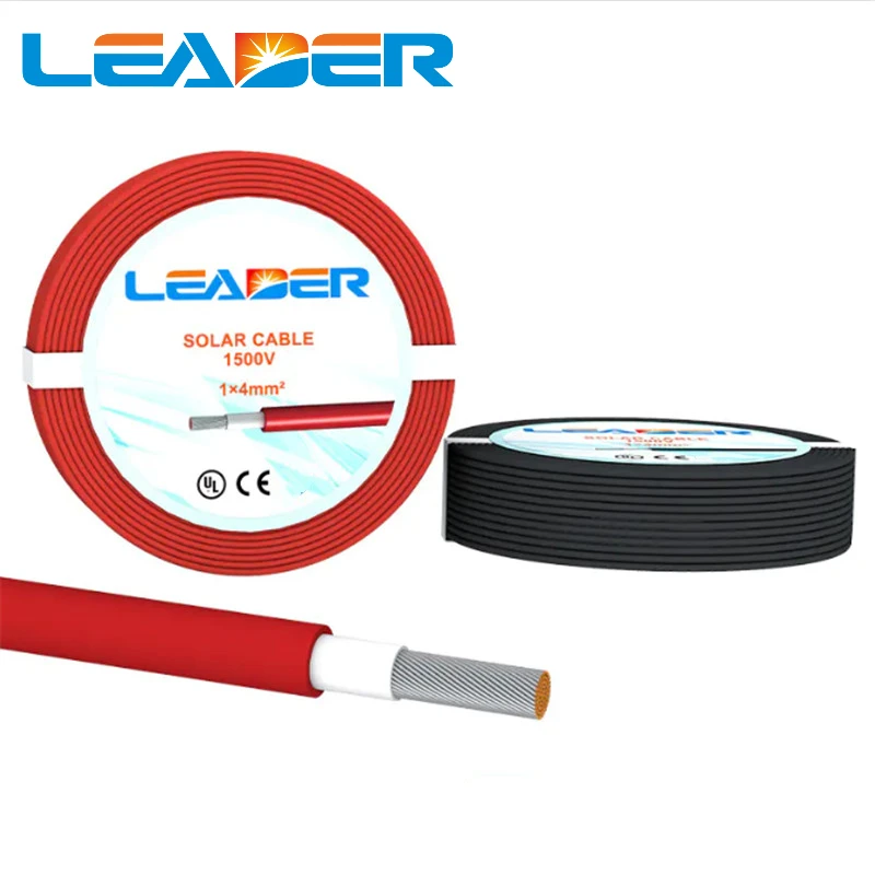 태양광 케이블 태양광 발전 와이어, PV 패널 연결용, 레드 블랙 XLPE 재킷, 1500V, 8 AWG, 10mm2, 80 미터/로트