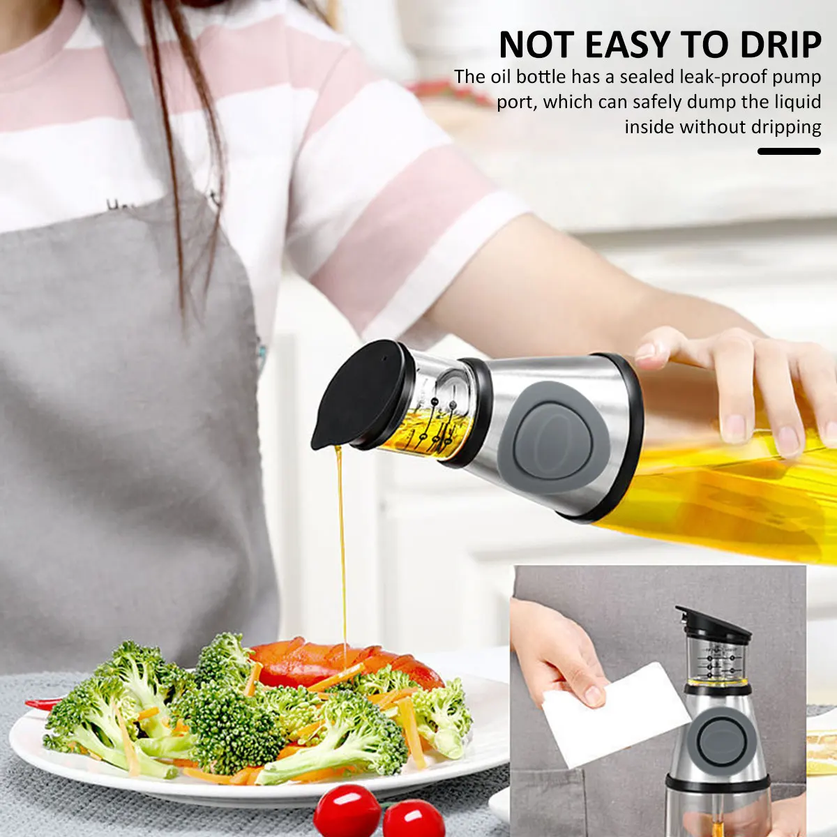 Nemufy Botella dispensadora de aceite de oliva para cocina con escala de  medición, aceite de cocina …Ver más Nemufy Botella dispensadora de aceite  de