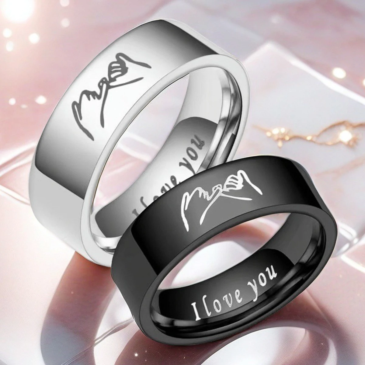 Fashion Titanium Steel Couple Rings With Letters I LOVE YOU Inside Jewelry Gifts For Love Couples Black And White Two Styles 2