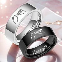 Fashion Titanium Steel Couple Rings With Letters I LOVE YOU Inside Jewelry Gifts For Love Couples Black And White Two Styles 2