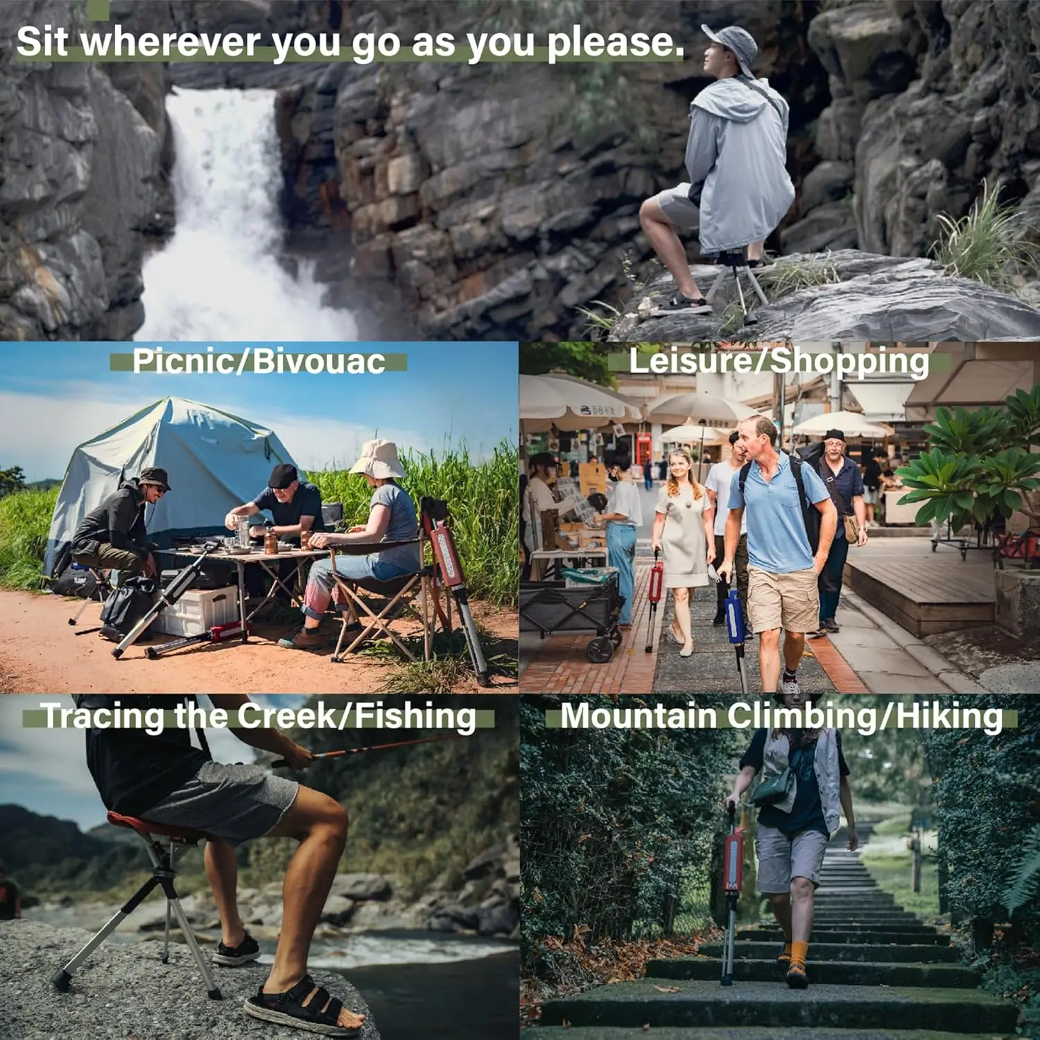Chair Series 2- Portable Walking Stick, Cane with Seat, Foldable Chair