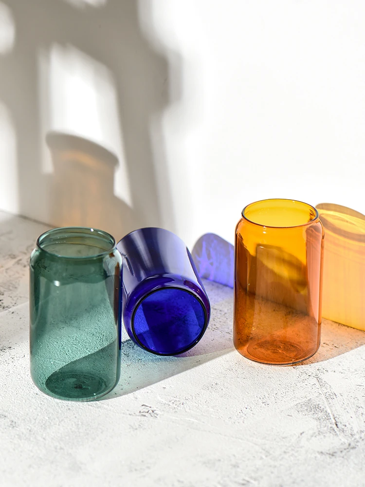 AhunderJiaz-Nordic Style Colorful Glass Mug High Borosilicate Heat-Resistant Material Coke Drinking Cups Home Decoration