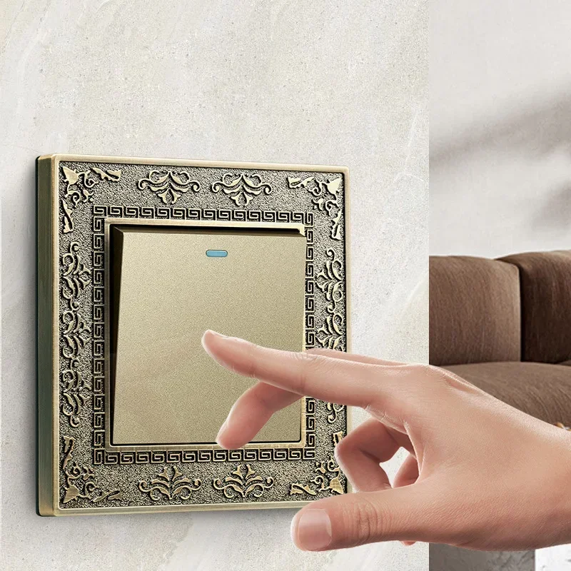 Bronze Verde Esculpido Interruptor do Painel do pc para Casa Luz de Parede Retro Botão de Pressão 13 Gangue Vias