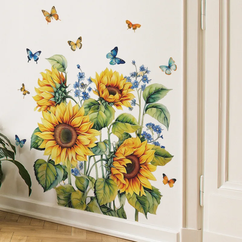 

Rustic Sunflower Butterfly Self-adhesive Wall Stickers For Wall Decor Bedroom Accessories Room Decor Living Room Decoration
