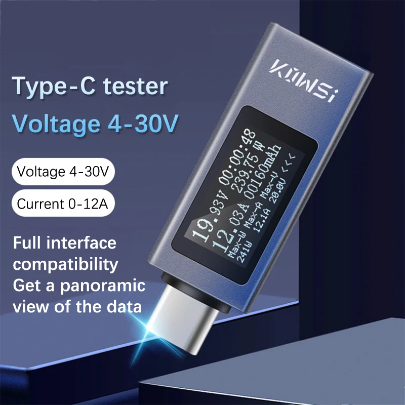 DC4-30V 다기능 전압계 전류계, 디지털 디스플레이, 전압 전류 테스터, C타입 휴대폰 충전 테스터, 0-12A