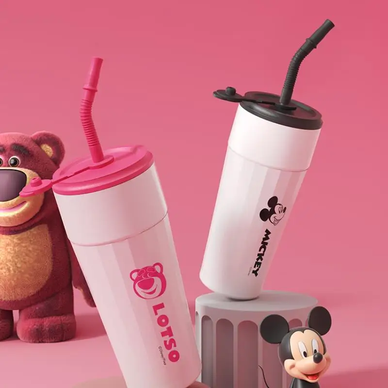 

Disney animation peripherals Strawberry Bear Mickey Cute Cartoon Straw Thermos Cup Girls Large Capacity Office Coffee Cup Gift