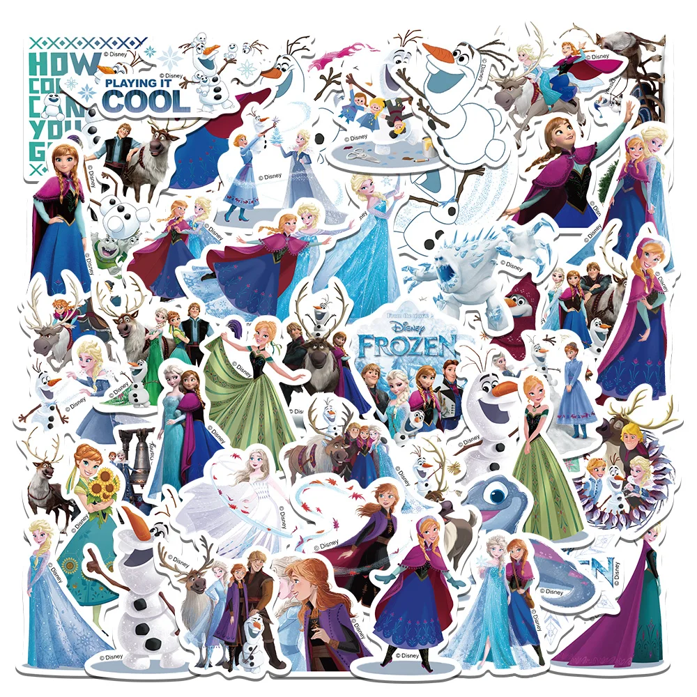 

50PCS Disney Frozen Anna Elsa Movie Stickers For Skateboard Laptop Motorcycle Cute Kawaii Cartoon Sticker Pack Kids Toy Decal