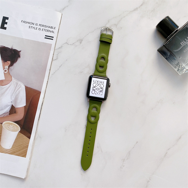Circle Leather Thin Strap For Apple Watch Band Series 7 6 5 4 3 SE 2 1 Soft Wristband For iWatch 41 45 38 40 42 44 MM