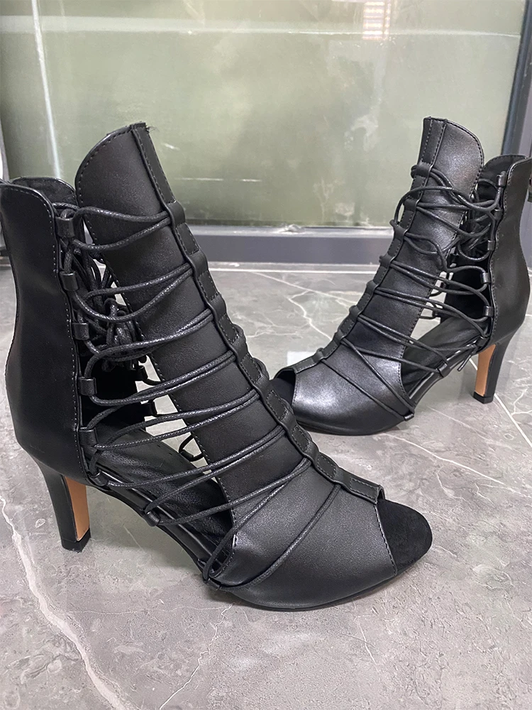 Women Latin Dance Shoes High Heels Ballroom Tango Dancing Boots Open Toes Soft Soles Party Dance Shoes Sandals 9.5cm YSWEYOMIC