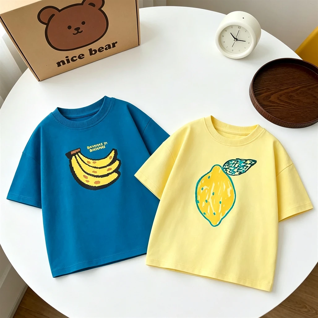 사랑스러운 TShirt 어린이 새로운 패션 캐주얼 의류 인쇄 된 반팔 탑  소년..