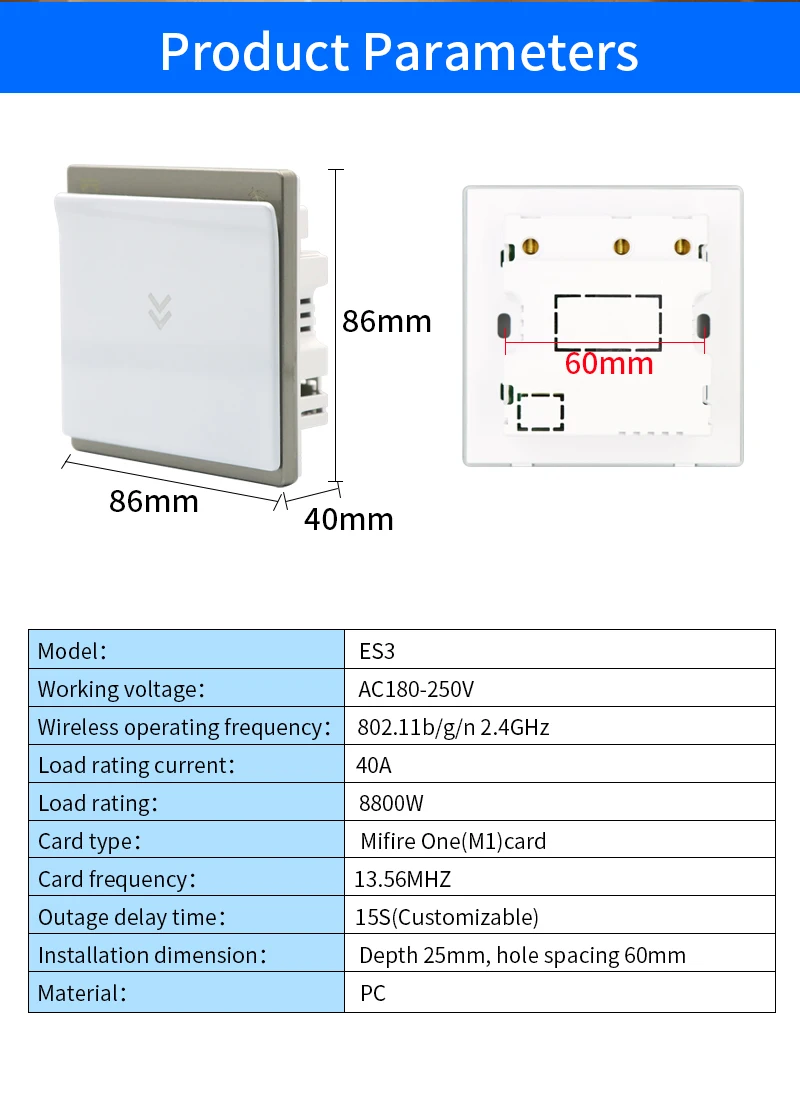 ES3-Wifi TTLOCK TTHotel Power Saver Energy Switch 13.56Mhz S50 RFID Card App Con