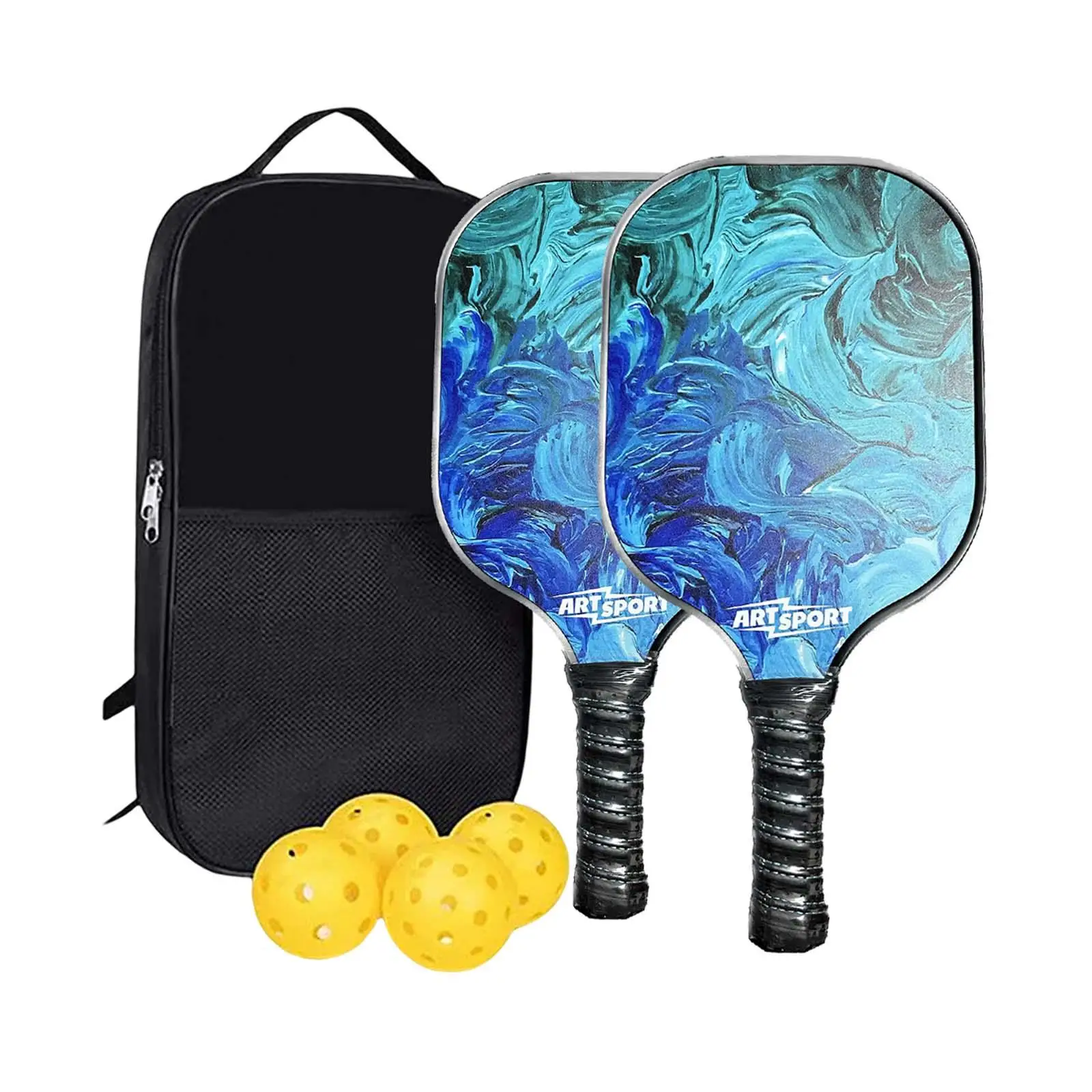 

Durable Pickleball Paddle Set with 2 Rackets, 4 Pickleballs Traction and Stability Lightweight Racquets for Outdoor Beginners