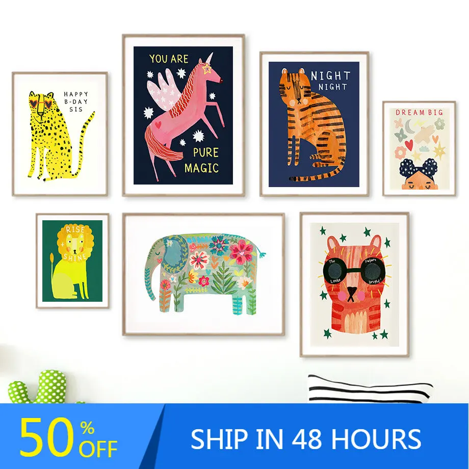 

Lion Tiger Elephant Leopard Inspirational Wall Art Canvas Painting Nordic Posters And Prints Wall Pictures For Living Room Decor