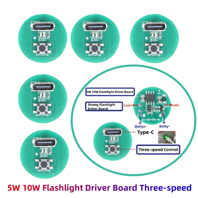 SAMIROB 1 ~ 100PCS Neue 3 Geschwindigkeiten Starke Drei-geschwindigkeit Steuerung 5W 10W Taschenlampe treiber Board Typ-c Lade und Entladen Modul – Detail 1