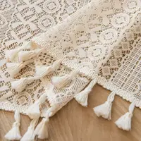 Beige Circular Patterned Hanging Tassel Short Curtain, Lace Short Curtain, Living Room, Bedroom, Kitchen Cabinet Cover Curtain 6