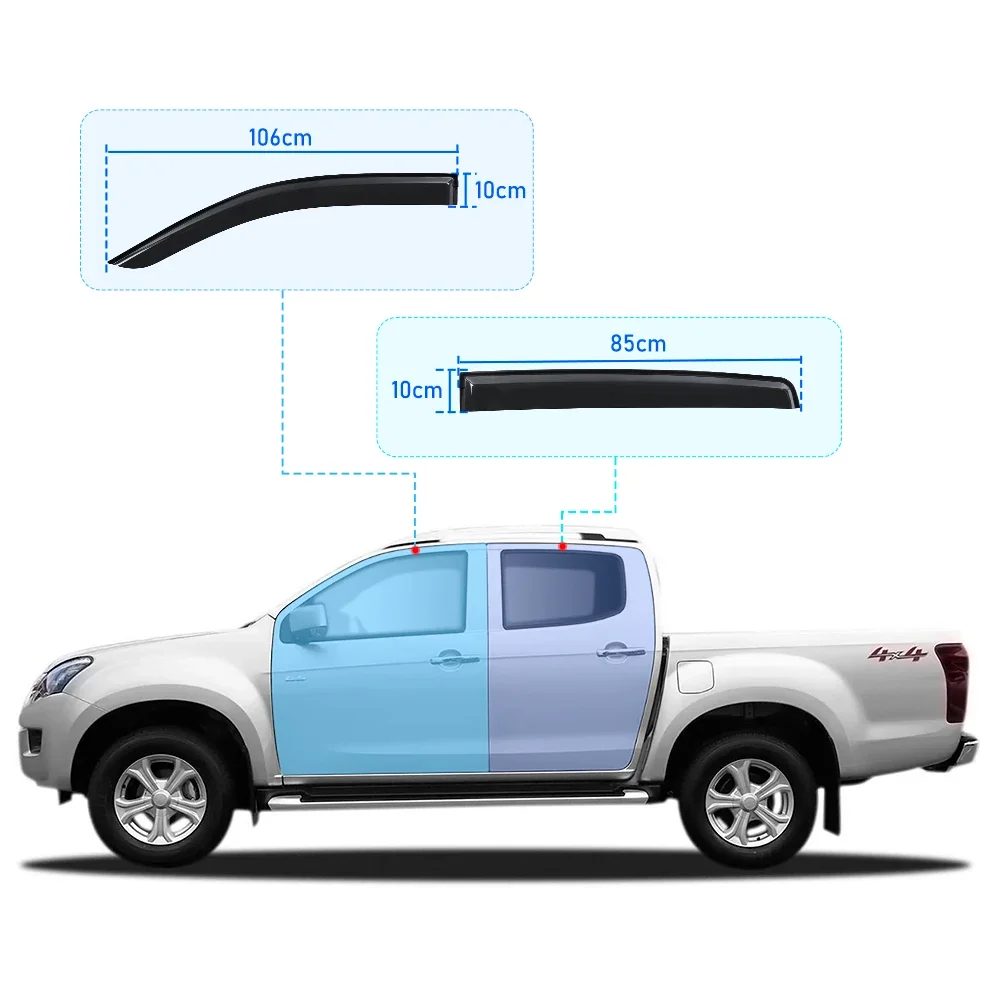 4pcs /Set Sun Rain Guard Window Visor Weathershield FOR ISUZU DMAX 2012- Window Deflector Double Cabin Car Sun Rain Guard