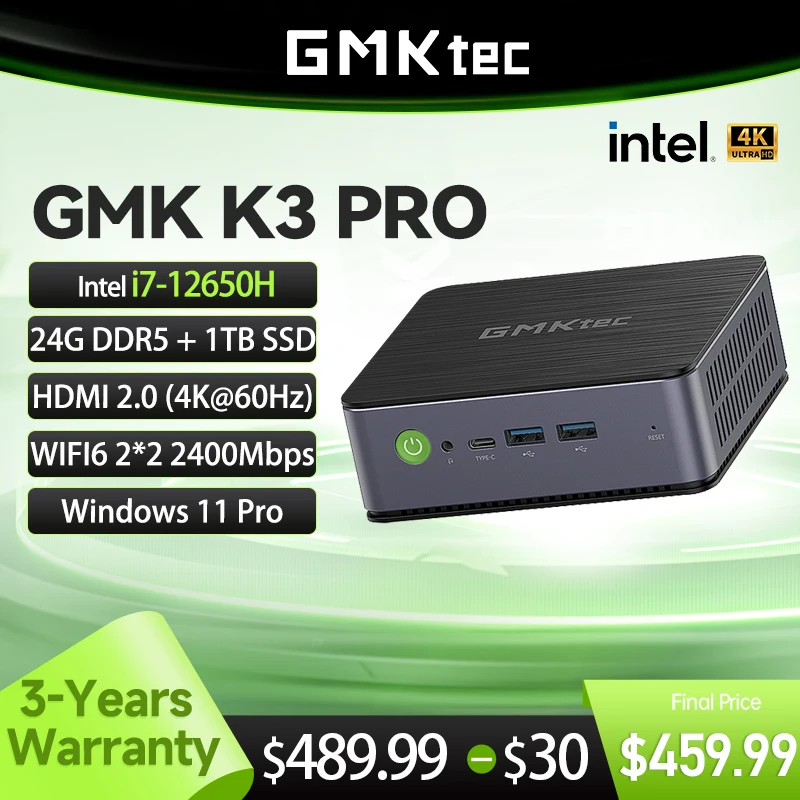 Gmktec K3Pro Intel I7-12650H Mini Pc 1260P 24Gb Ram 1Tb Ssd Window 11 Pro Wifi6 Computer Da Gioco