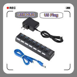 High - Speed USB 3.0 Hub with Multiple Ports and Power Adapter - Ideal (US Plug)