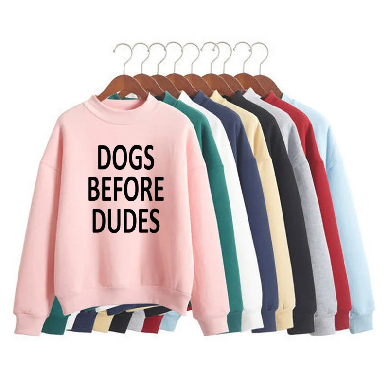 

DOGS BEFORE DUDES Print Woman Sweatshirt Sweet Korean O-neck Knitted Pullover Autumn Winter Candy Color Women Clothes
