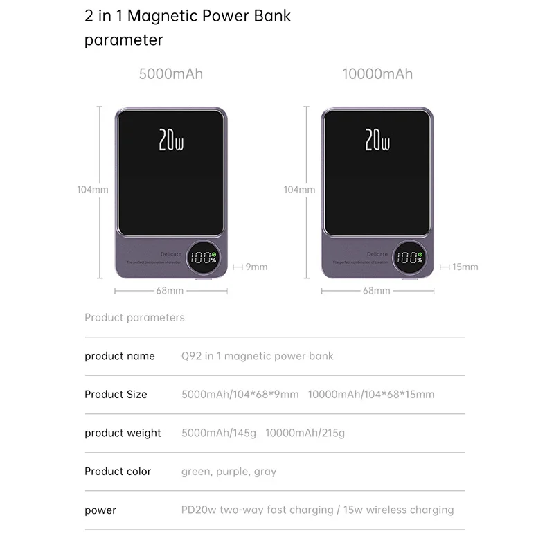 10000mAh Alloy Magnetic Powerbank Magnetic Power Bank Wireless Fast Charger For iPhone 15 14 13 12 11 Backup battery For Magsafe 6
