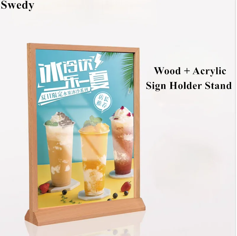 A6 105x148mm 목재 아크릴 사인 홀더 디스플레이 스탠드 레스토랑 테이블 메뉴 가격 카드 홀더 사진 그림 광고 포스터 프레임