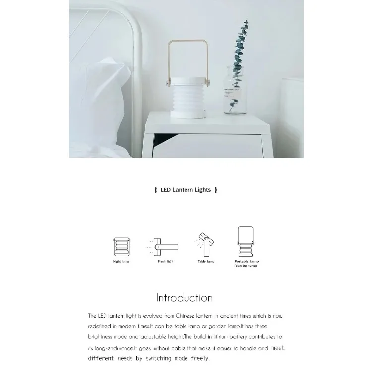 Description Picture 3 of itemRechargeable Foldable Table Lamp Folder Desk Lamp Wooden Handle Portable Recharge Battery Lantern Bedside Night Light