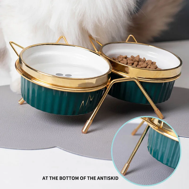 Керамическая миска для кошек Ulmpp, приподнятая миска с металлической подставкой для кормления питомцев и котят, безопасные нетоксичные принадлежности для собак