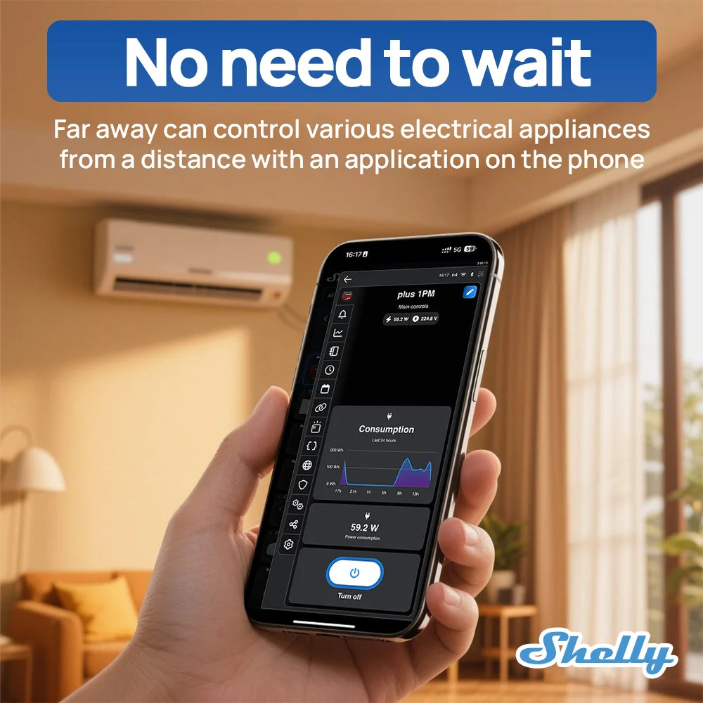Shelly Plus 1PM 스마트 홈 라이프 WiFi 릴레이 스위치 제어 및 기기 사무용품의 전력 소비 범위 측정
