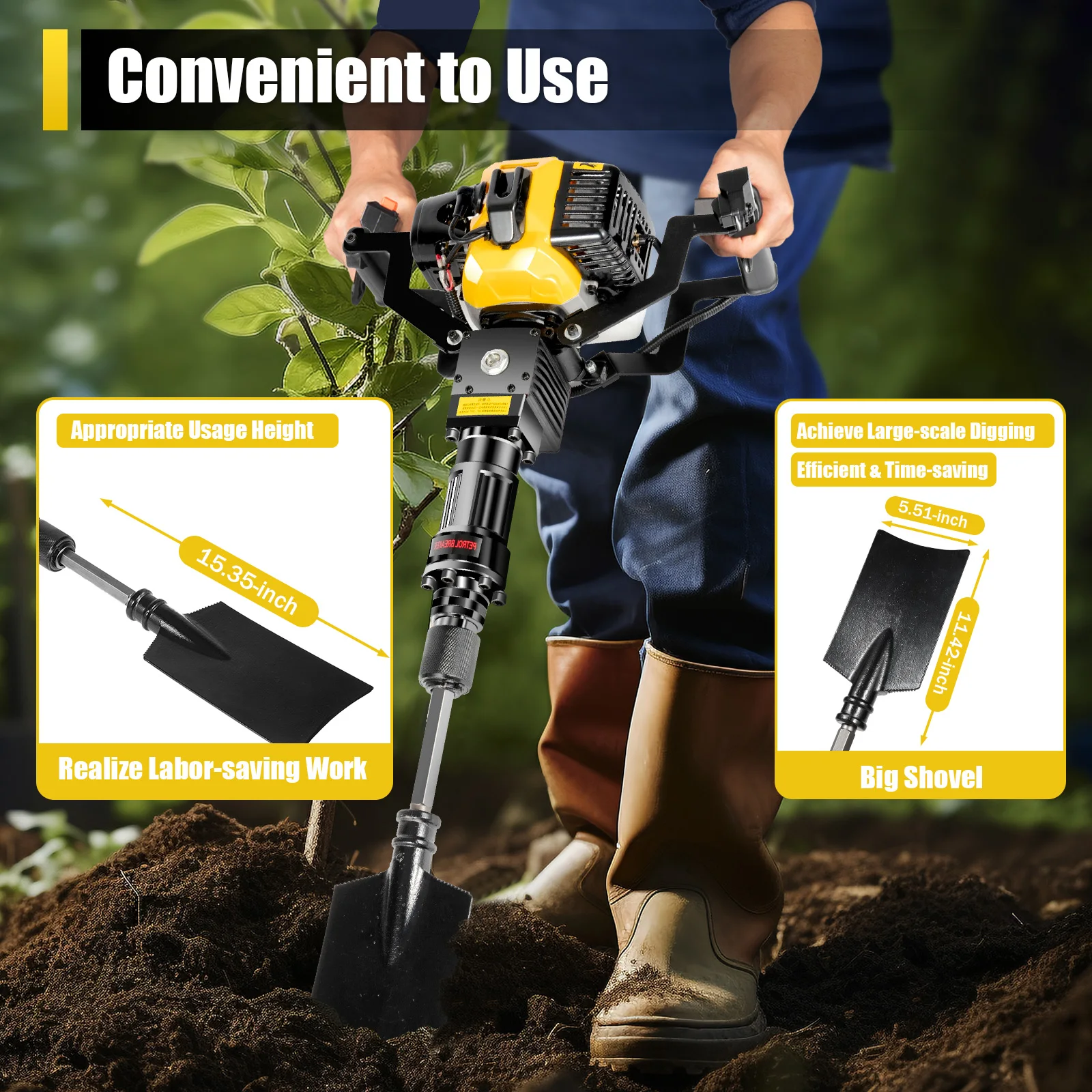 2 Stroke 52cc Portable Garden Tree Digger 6500r/min for Tree Ball Lifting,Dig Holes and Root Cutting in Gardens Farms 5