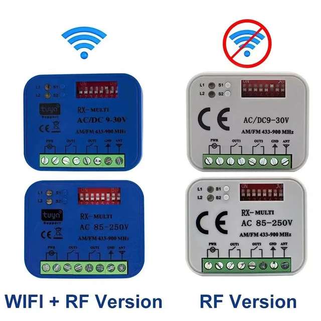 Universal RX Multi WIFI Garage Door Remote Control Receiver 2CH Controller Smart Switch 433 868 MHz Tuya Frequency 300-900MHz 5